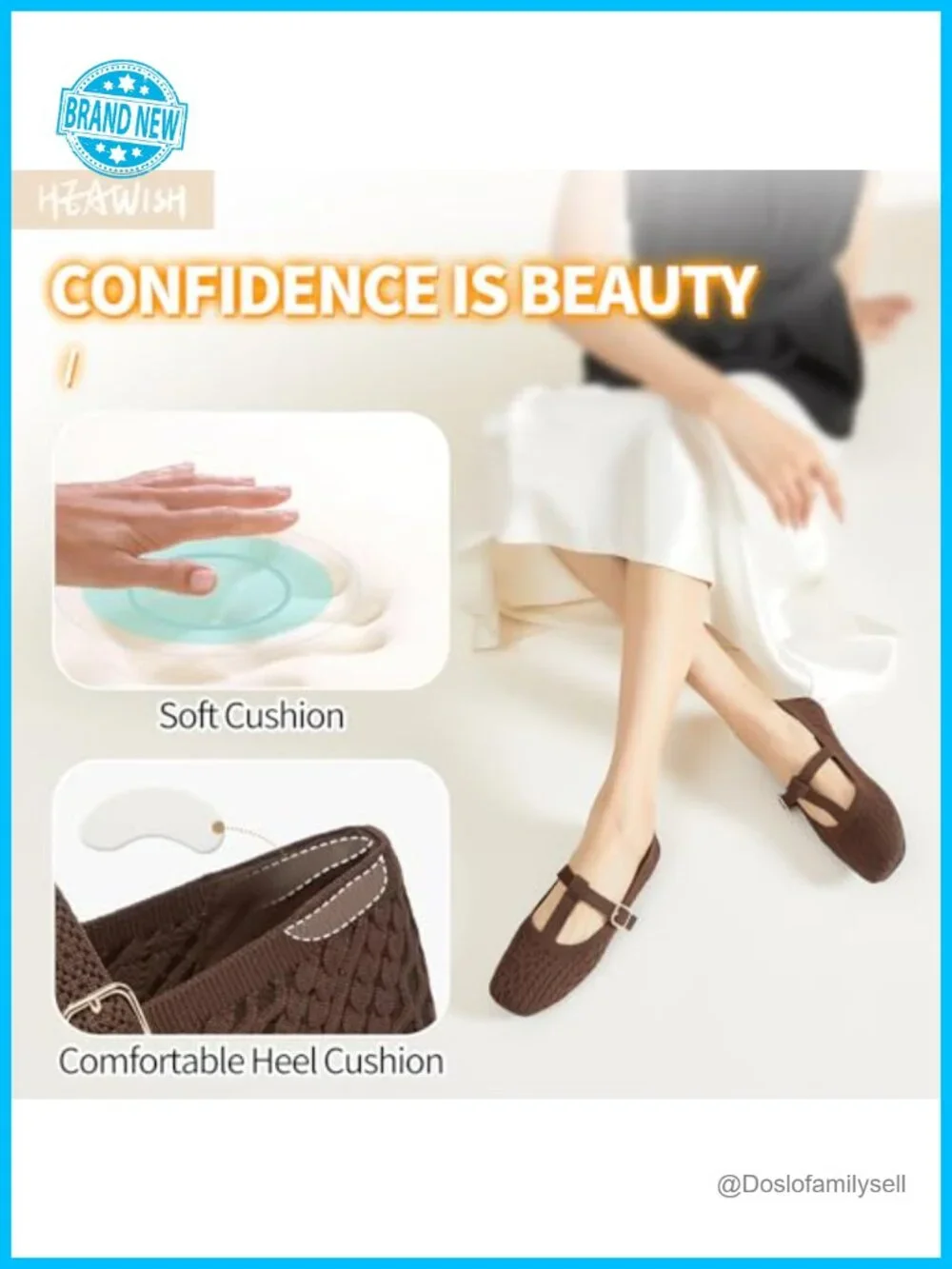 Women's Knitted Mary Jane Flats Square Toe Slip On Comfort Walking Shoes